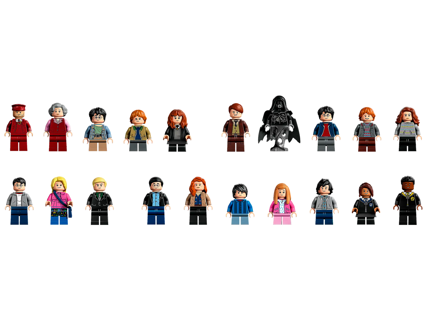 20 exclusieve LEGO Harry Potter minifiguren, inclusief Loena Leeflang, Professor Lupos en de volwassen Harry Potter met zijn gezin.