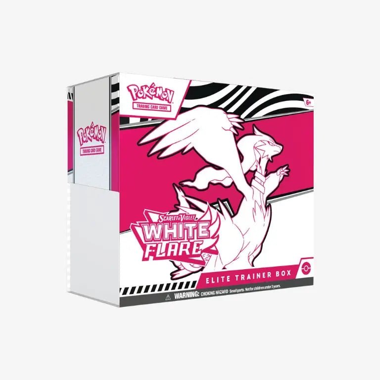 Voorkant van de Pokémon TCG White Flare Elite Trainer Box met Reshiram-artwork.