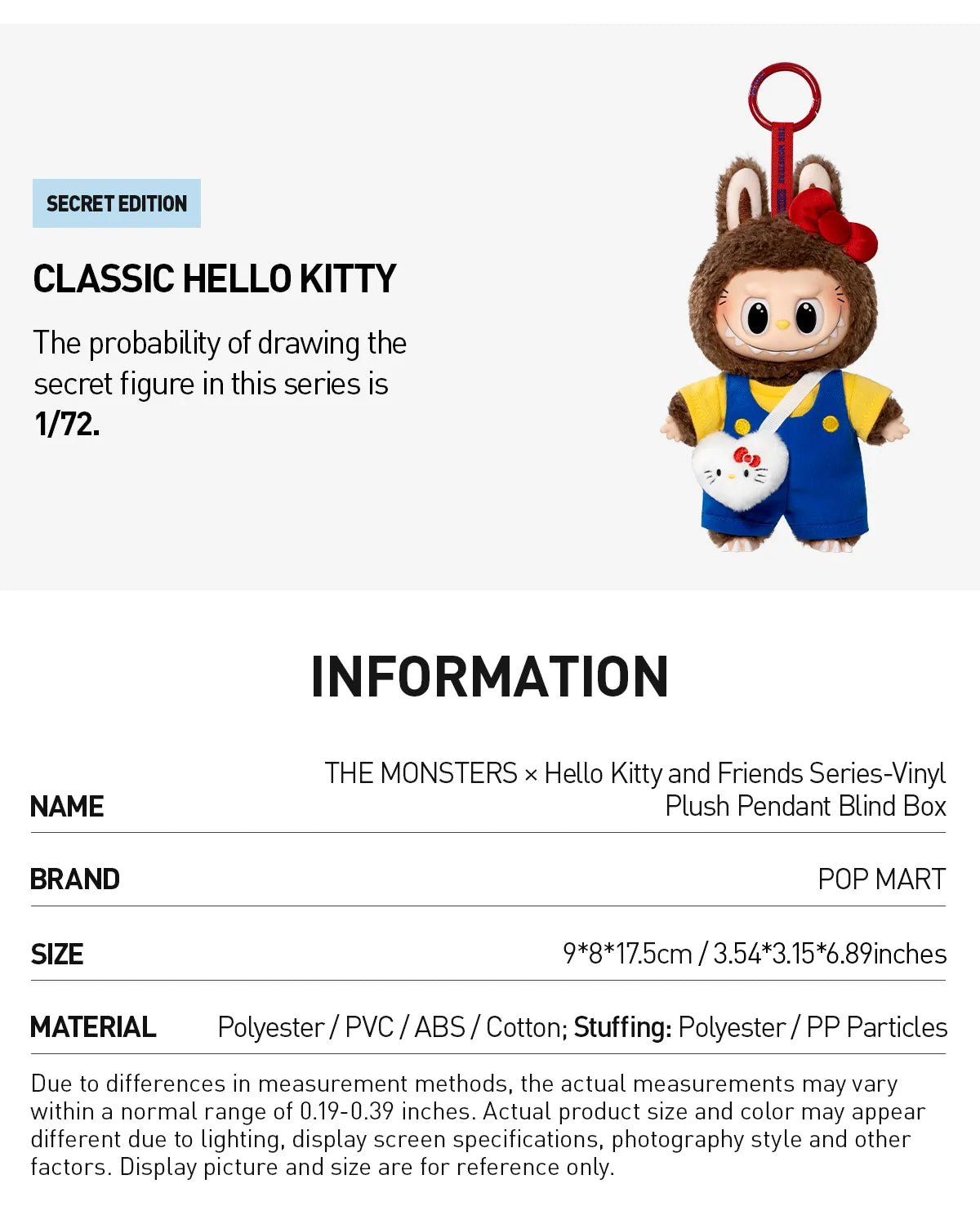 Pop Mart The Monsters Labubu x Hello Kitty and Friends Series Blind Box Vinyl Plush Pendant
