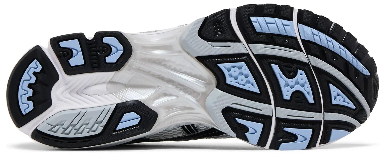 Onderkant van de JJJJound x ASICS GEL-Kayano 14 met robuuste zool en zichtbare GEL-technologie.