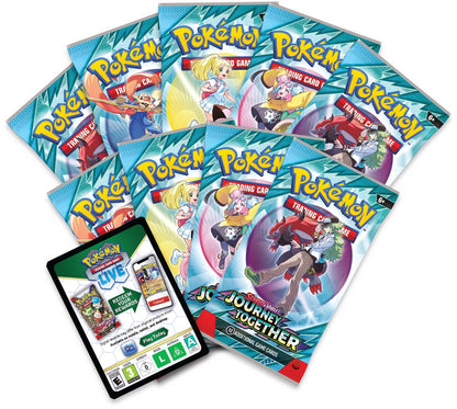 9 booster packs uit de Pokémon TCG SV09 Journey Together set met Scarlet & Violet kaarten.