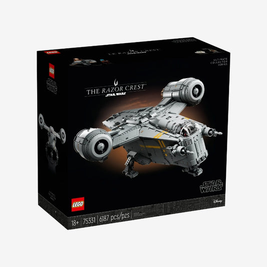 LEGO Star Wars 75331 Razor Crest UCS ruimteschip voor volwassenen in doos, voorkant.