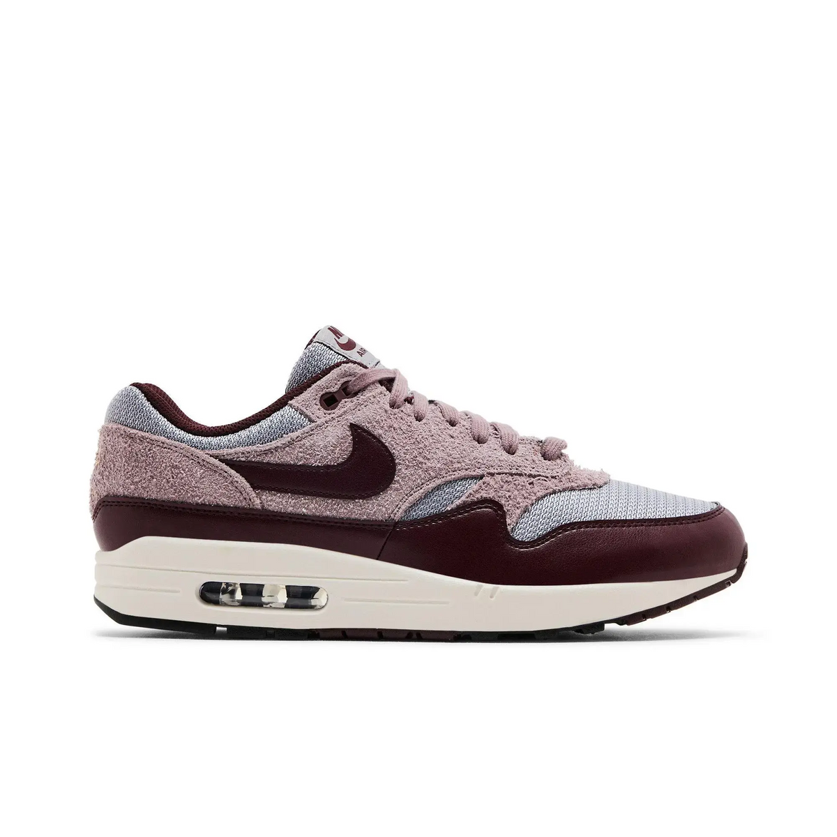 Nike Air Max 1 Essential PRM Cement Grey Burgundy Crush sneaker 1 - stylecode FQ7327-001