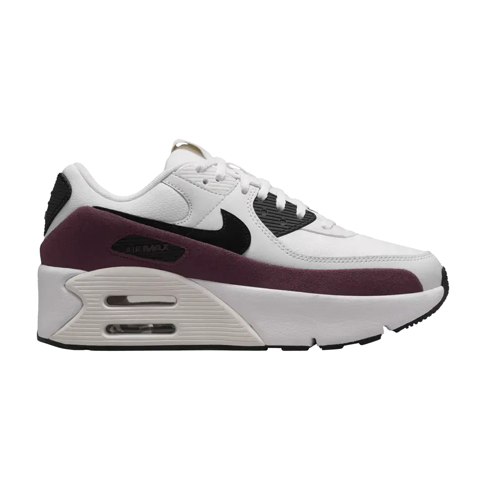 Nike Air Max 90 LV8 Sail Night Maroon Phantom Black (Women's) sneaker 1 - stylecode FD4328-107