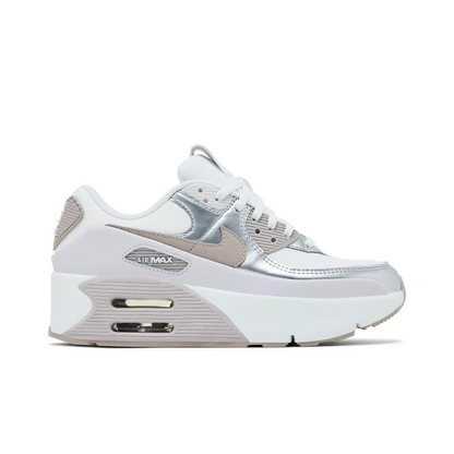 Nike Air Max 90 LV8 Summit White Vast Grey Metallic Platinum College Grey (Women's) sneaker 1 - stylecode IB0170-101