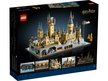 Achterkant van LEGO Harry Potter 76419 Kasteel Zweinstein en terrein met gedetailleerde kamers en scènes