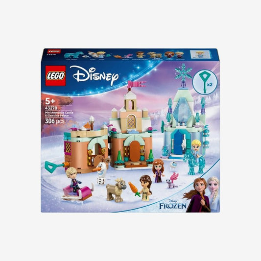 LEGO Disney 43278 Mini kasteel van Arendelle en Elsa's ijspaleis – voorkant van de set met twee micropaleizen