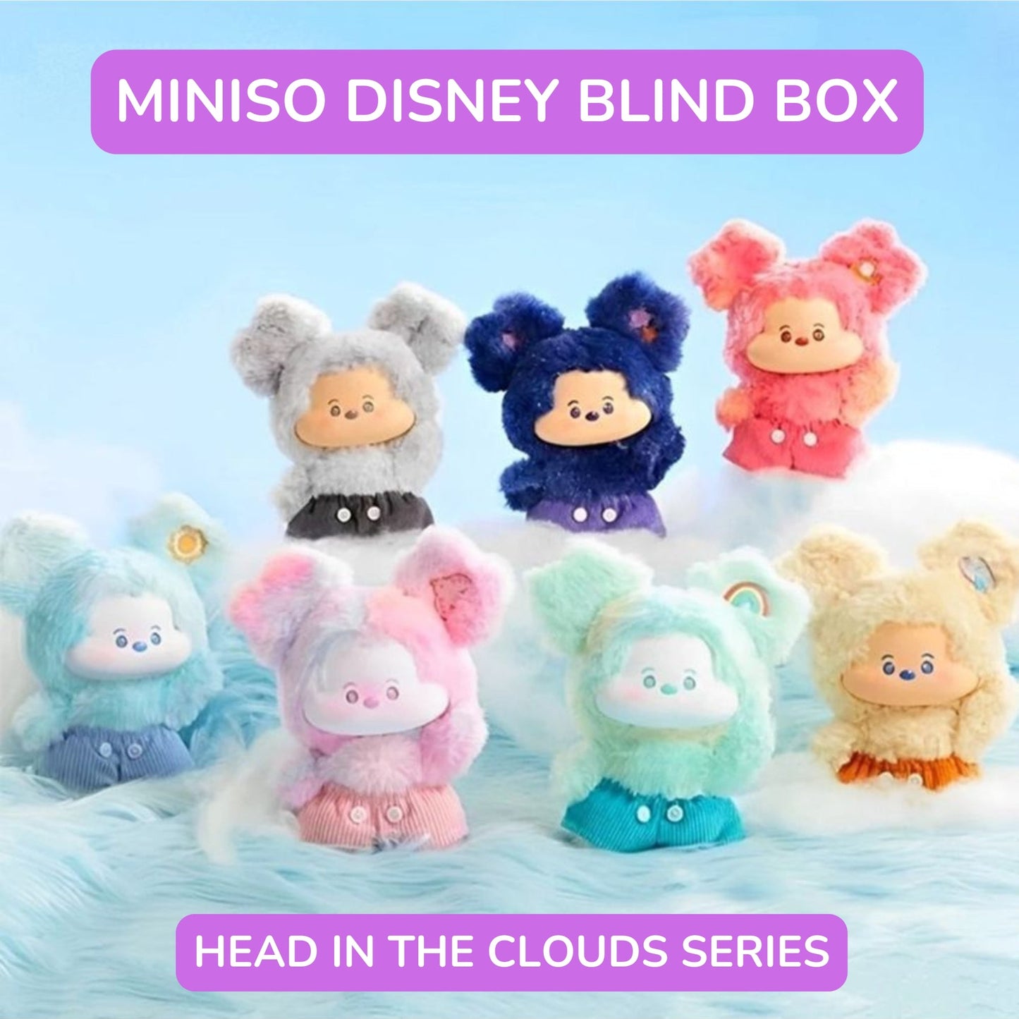 Miniso Disney Blind Box Mickey Head In The Clouds Vinyl Plush Pendant Surprise Box